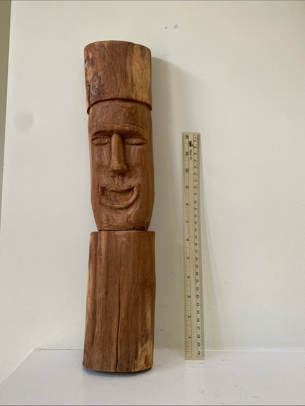 Hand-Carved Wooden Face Sculpture - Brown